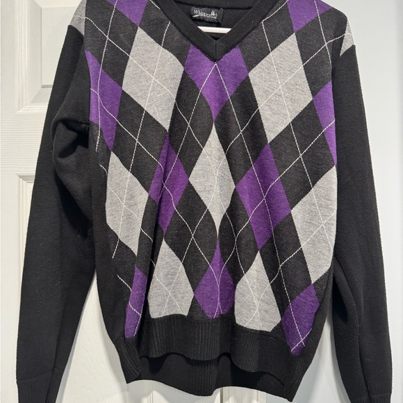 Van Heusen Other - Black Argyle Shoulder Sweater | Purple & Gray Accent | Classic Fit